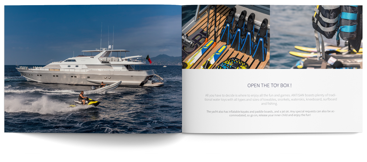 Antisan super yacht brochure and print design