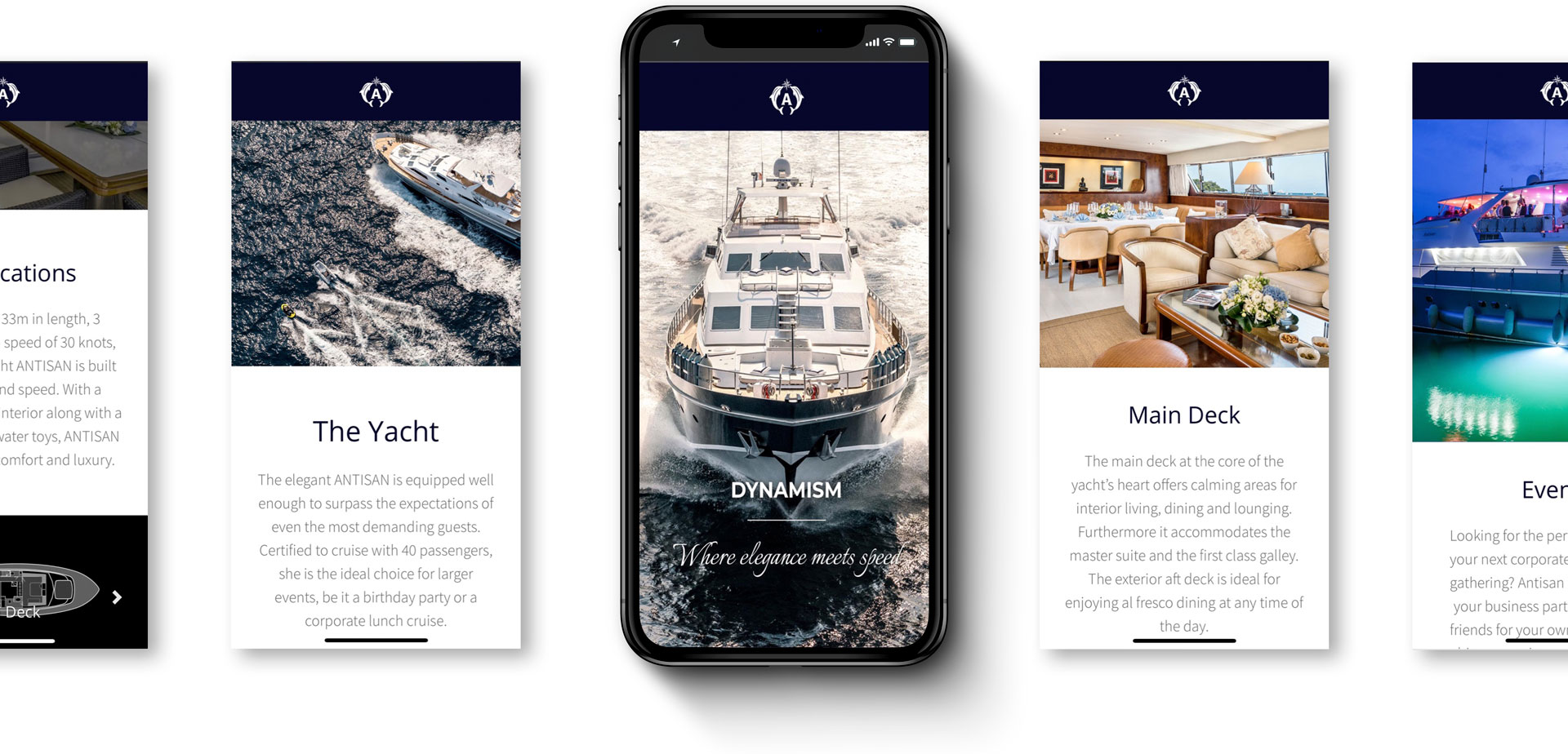 Antisan super yacht web design for mobile devices and tablets