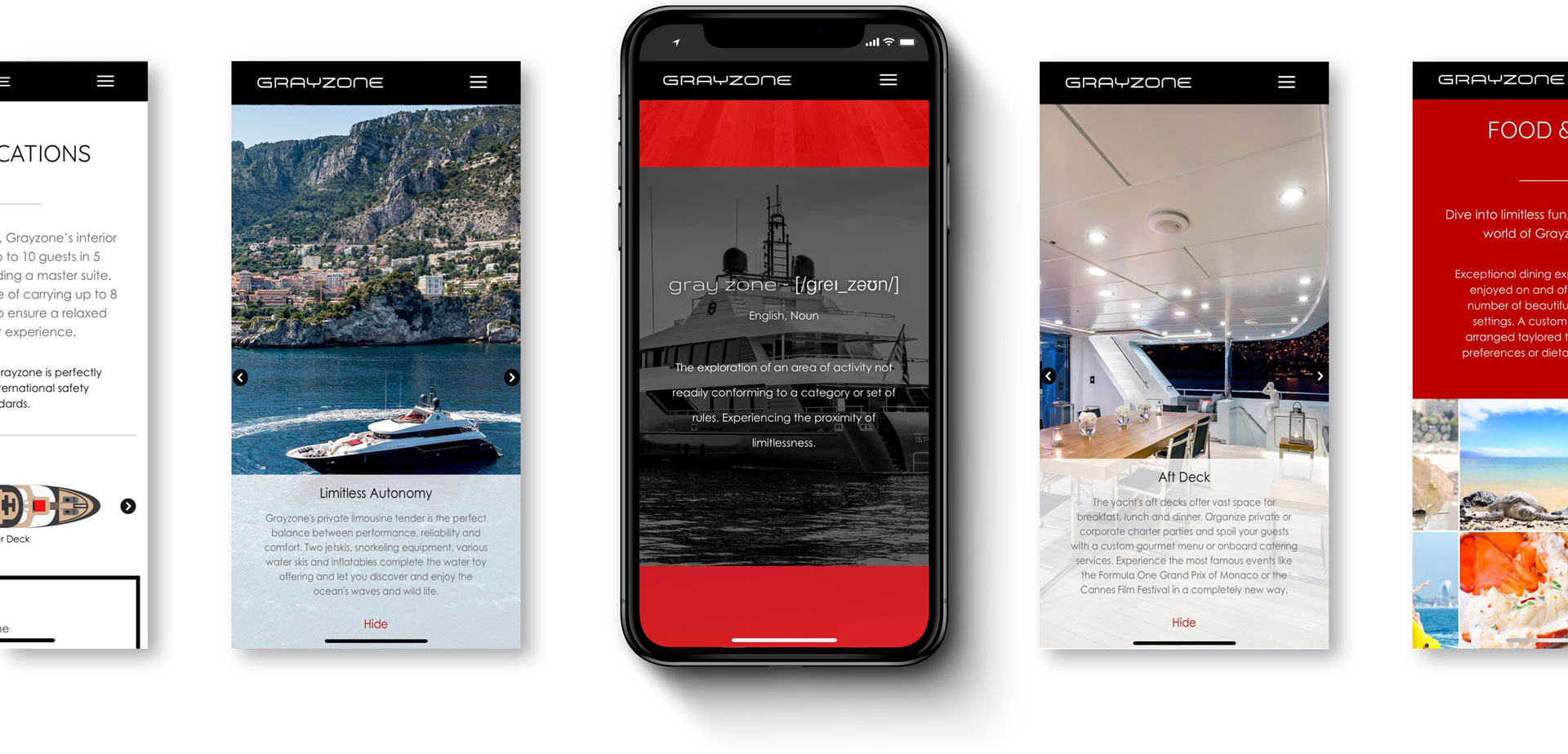 Grayzone super yacht web design for mobile devices