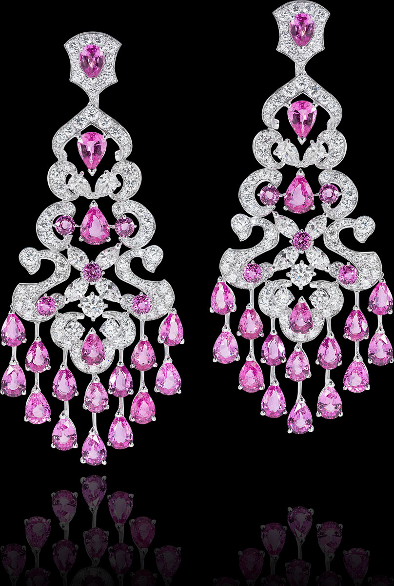 Classic signature pink sapphires and diamond earrings by Orlov Jewelry