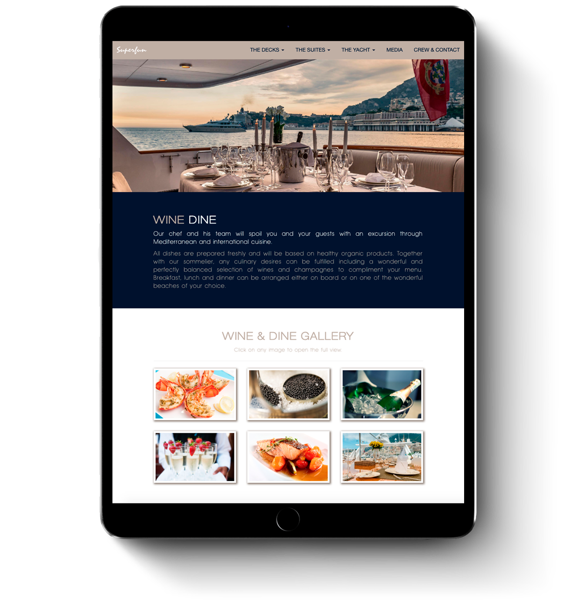 Web design for mobile devices and tablets of Superfun super yacht