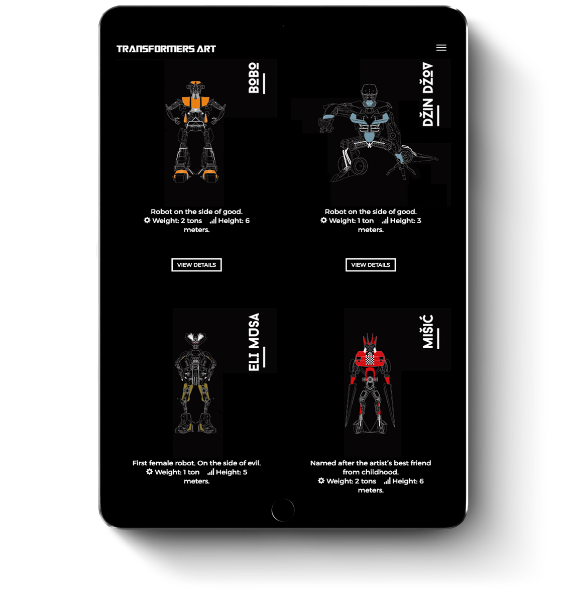 Web design for mobile devices and tablets of Transformers Art