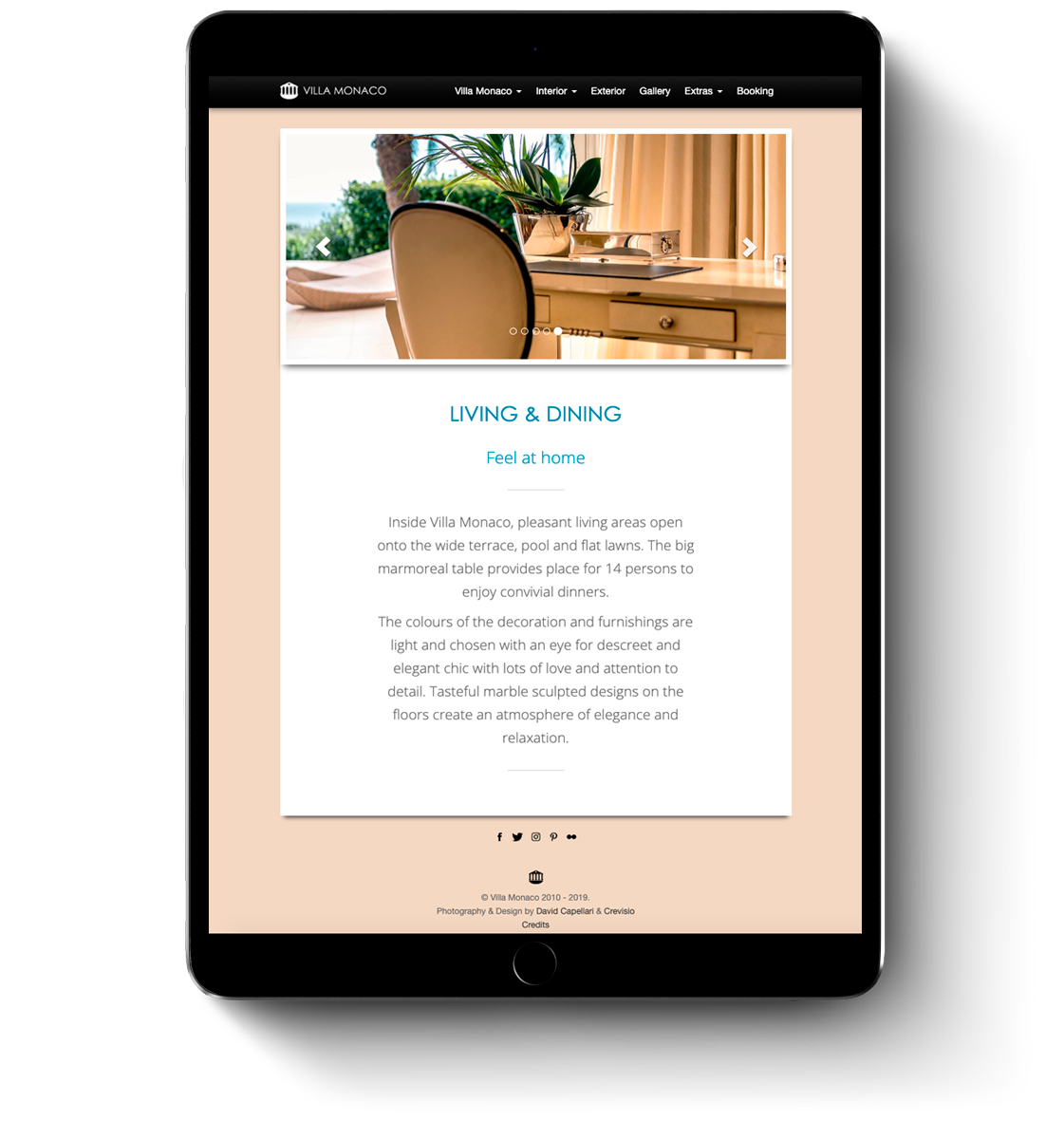 Web design for mobile devices and tablets of Villa Monaco